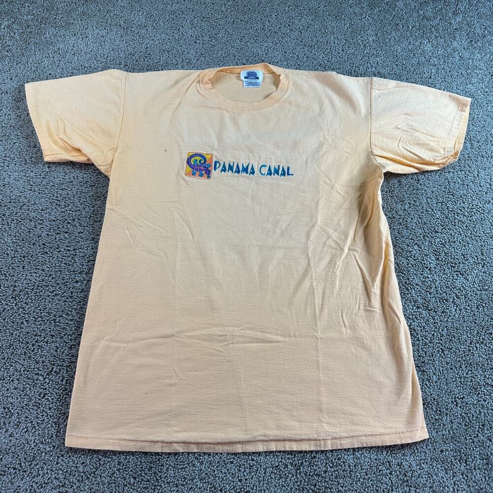 VINTAGE 90s Panama Canal Shirt Mens Extra Large Orange Yellow Gecko READ